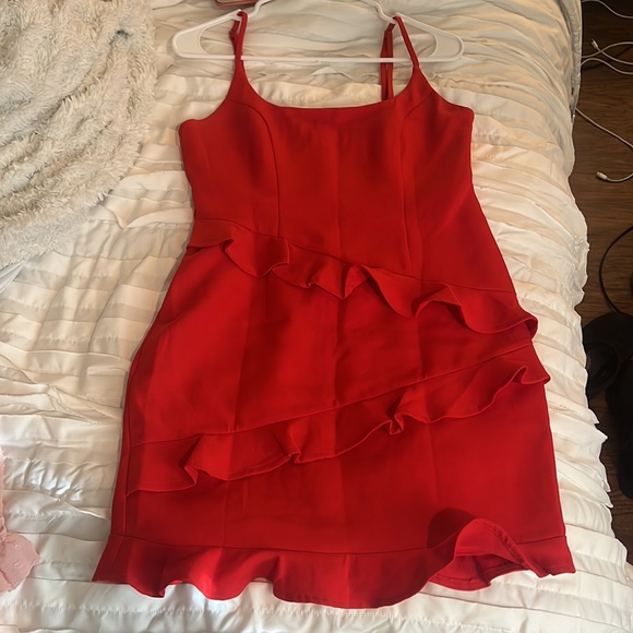 Hello Molly THROUGH THE DARK DRESS RED Ruffle Red Mini Dress - Picture 6 of 7